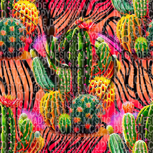 Neon Cactus Seamless PNG