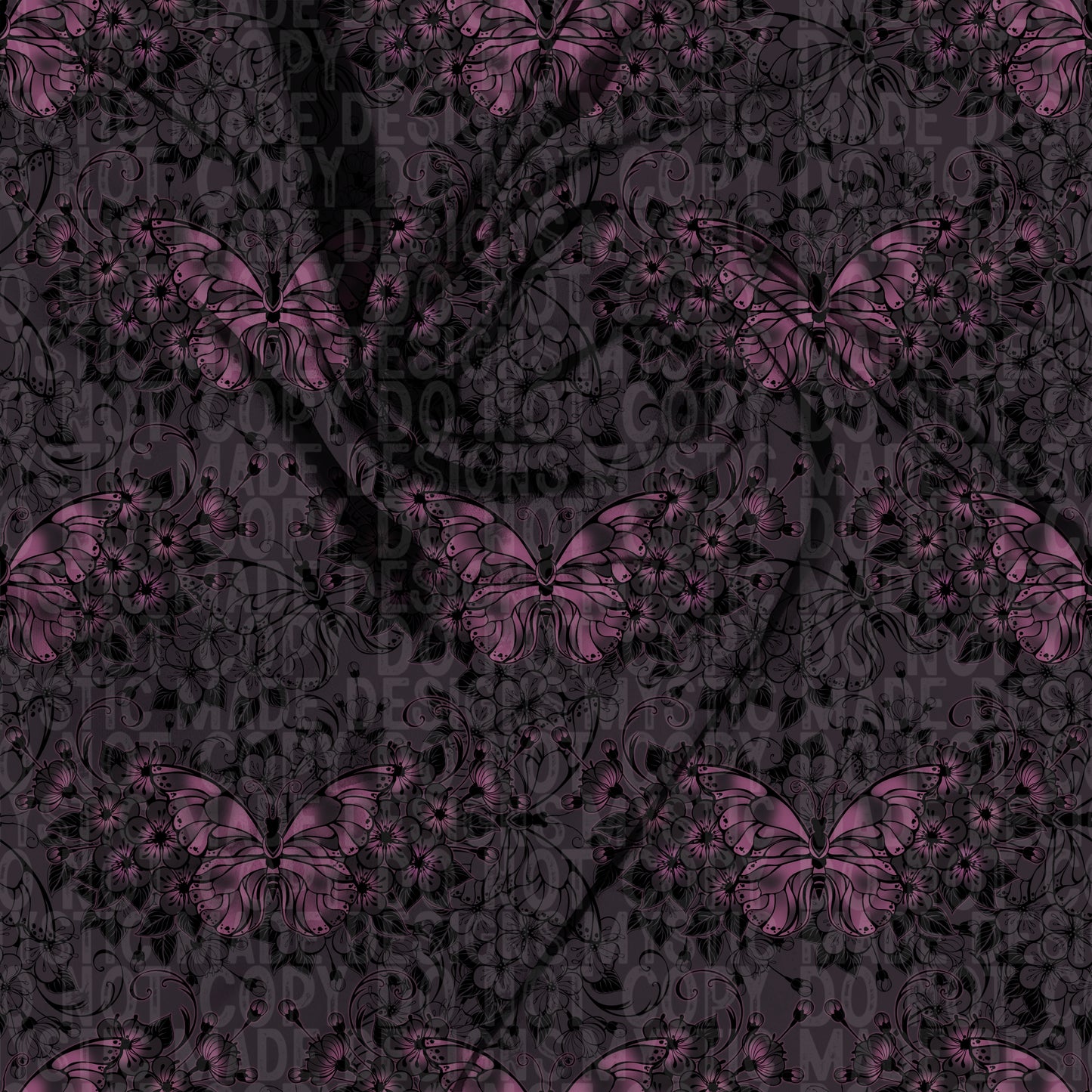 Dark Floral Butterfly Seamless In 2 Scales, PNG File