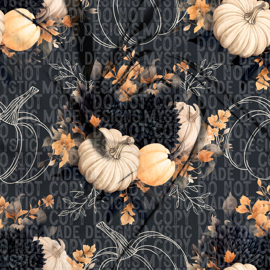 Floral Pumpkin Navy Seamless