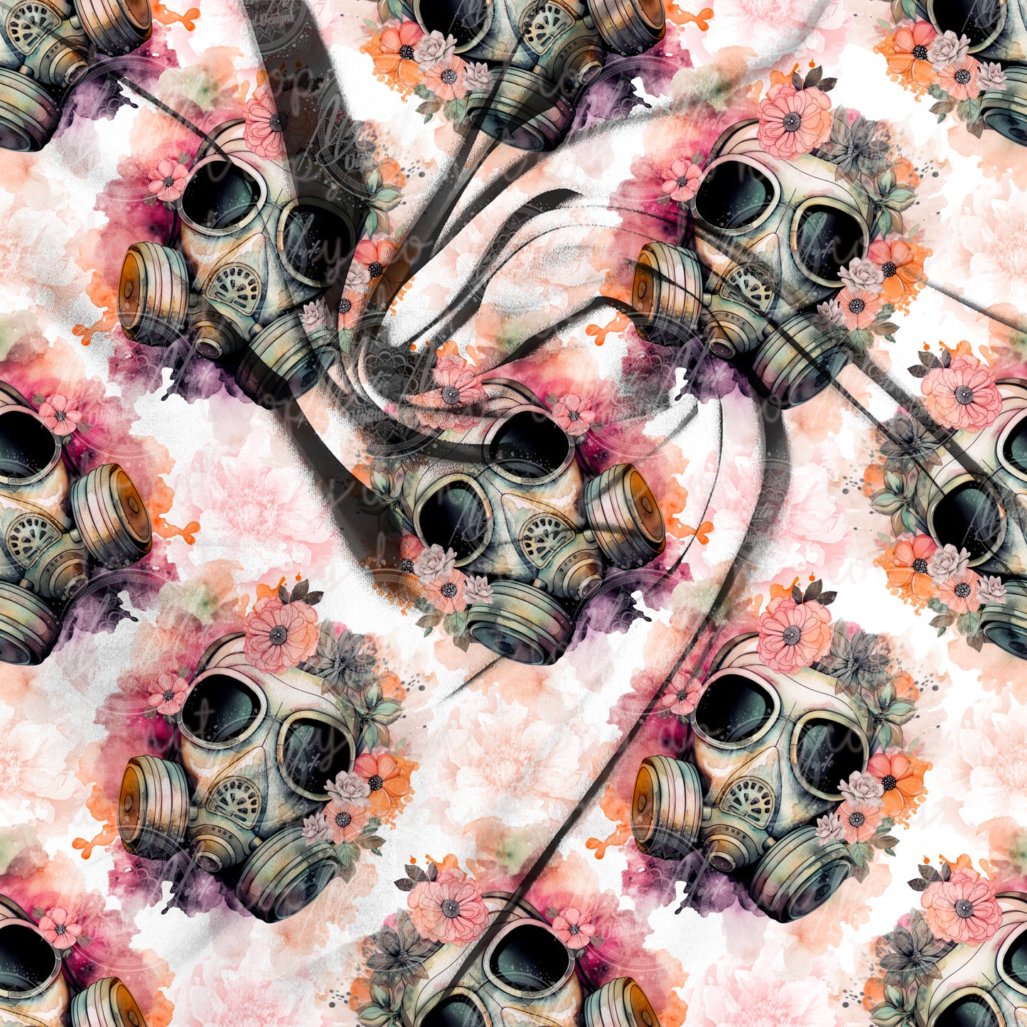 Floral Gas Mask Seamless PNG