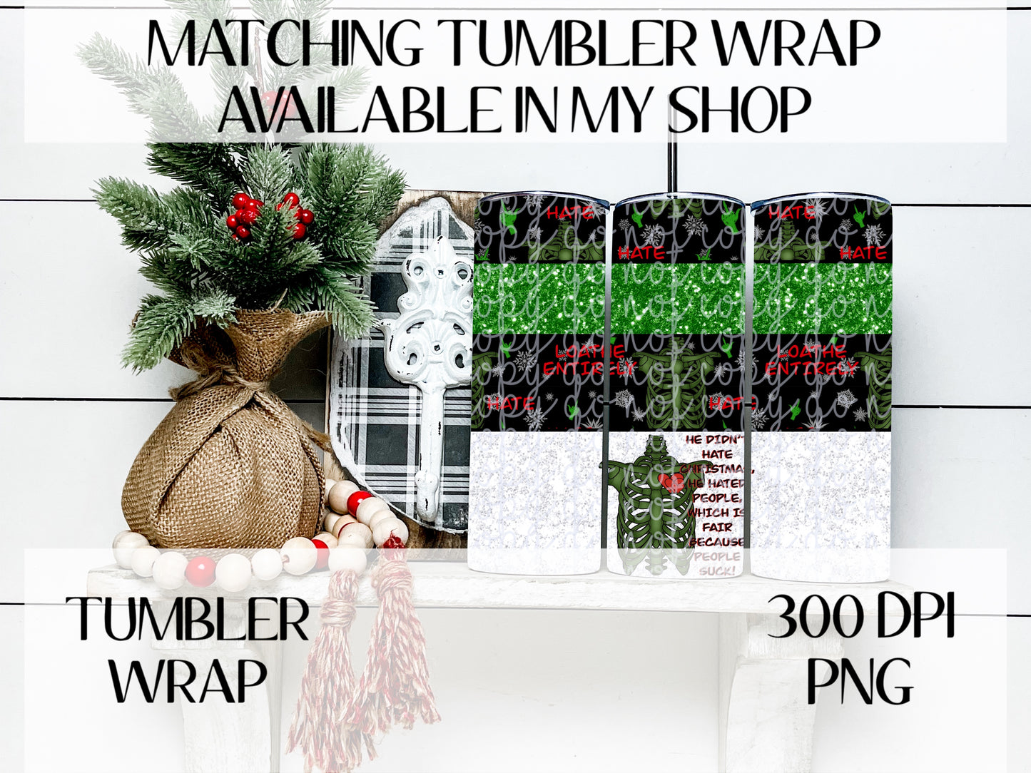 He Didn't Hate Christmas 3 Way Split Faux Green Glitter Wrap