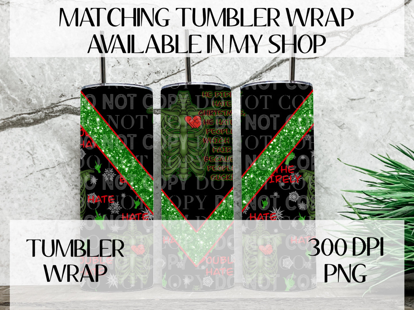 He Didn't Hate Christmas 4 Way Faux Green White Glitter Wrap
