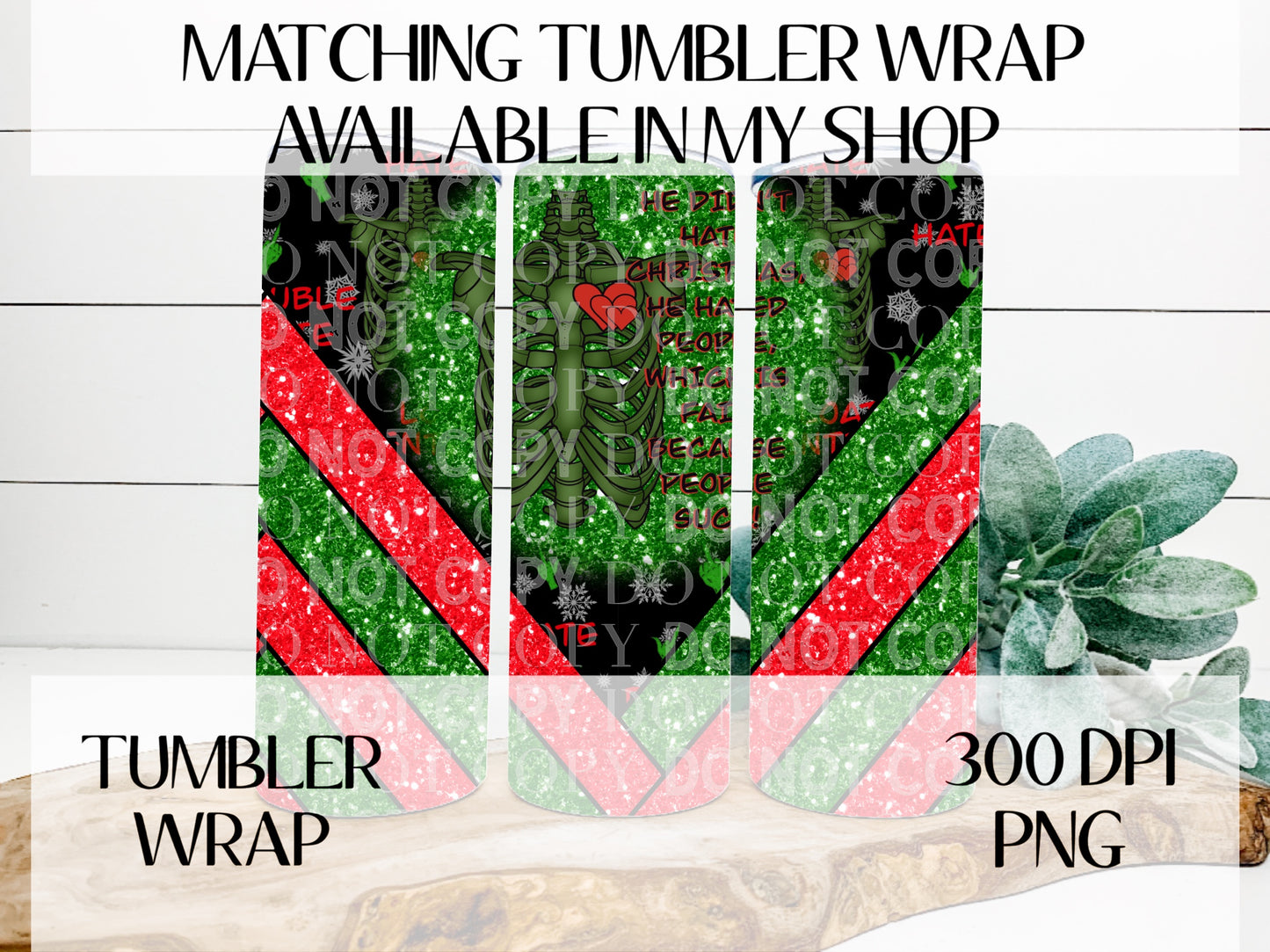 He Didn't Hate Christmas 3 Way Split Faux Green Glitter Wrap