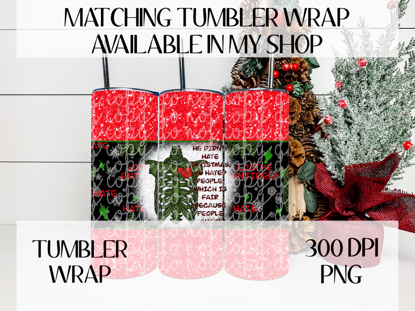 He Didn't Hate Christmas 4 Way Faux Green White Glitter Wrap