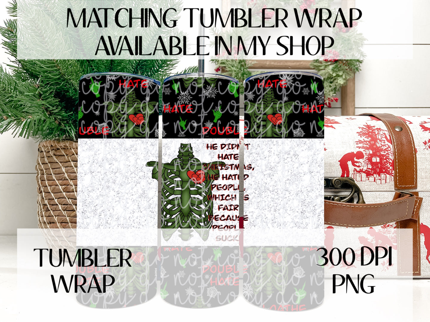 He Didn't Hate Christmas 3 Way Split Faux Green Glitter Wrap