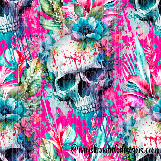 Bright Floral Skull Seamless
