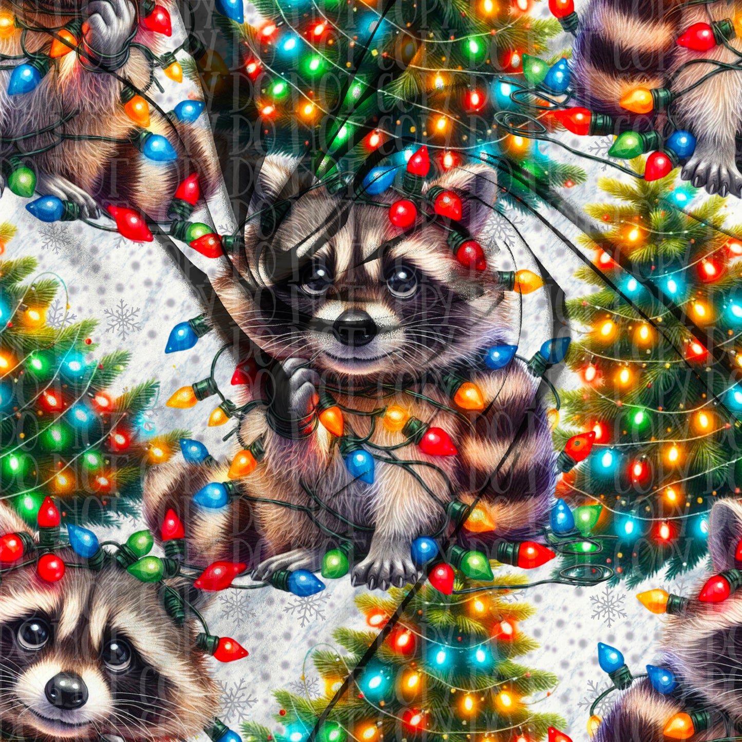 Snowy Christmas Raccoon Seamless