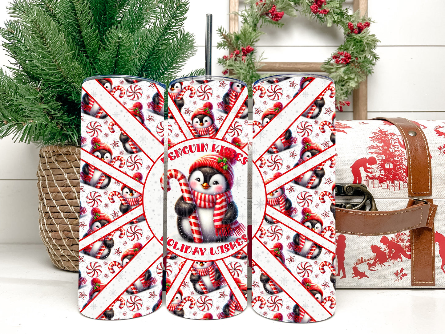 Penguin Kisses Holiday Wishes Geometric Wrap