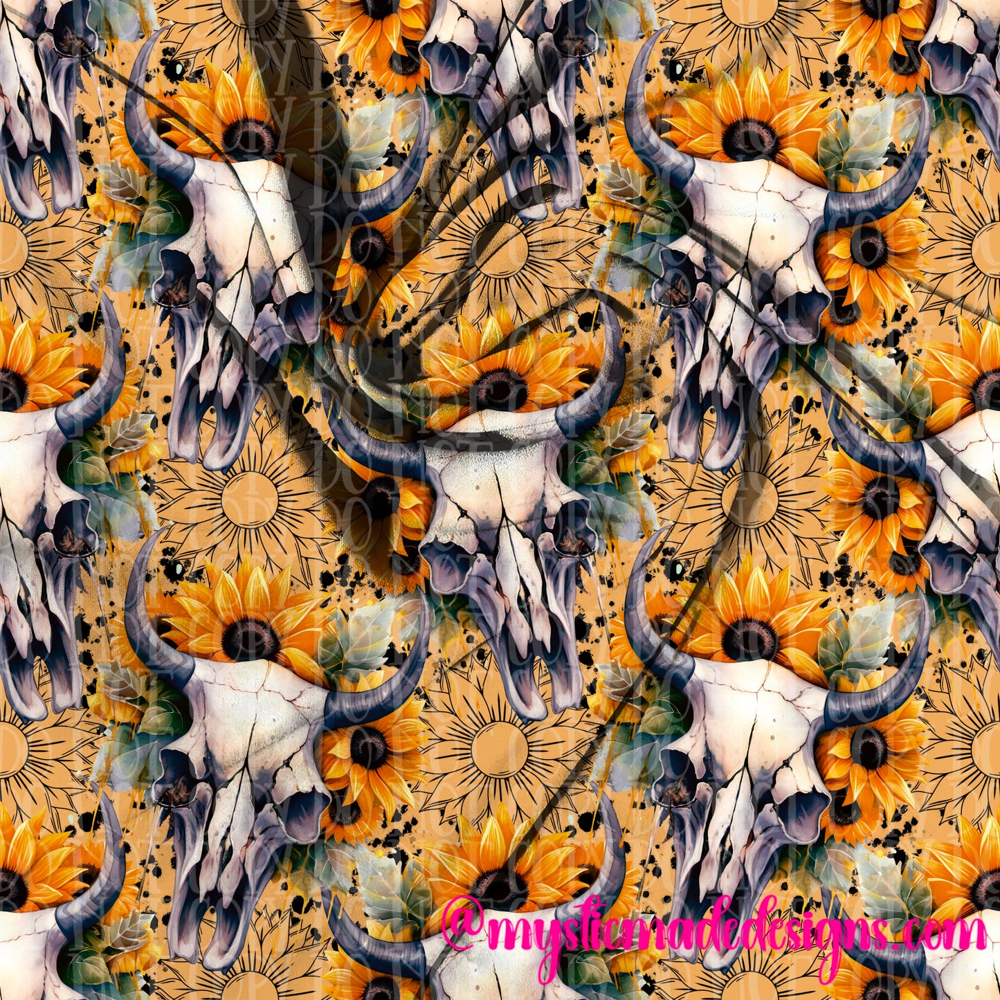 Sunflower Bull Skull Seamless