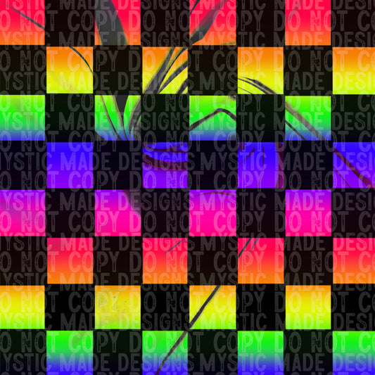 Black Neon Checkered Seamless In 2 Scales, PNG