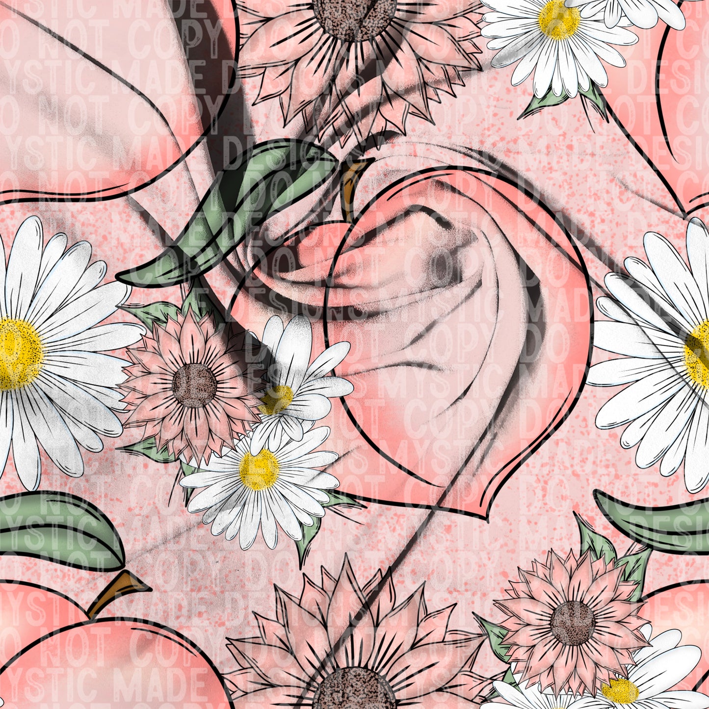 Peachy Floral Seamless In 2 Scales, PNG