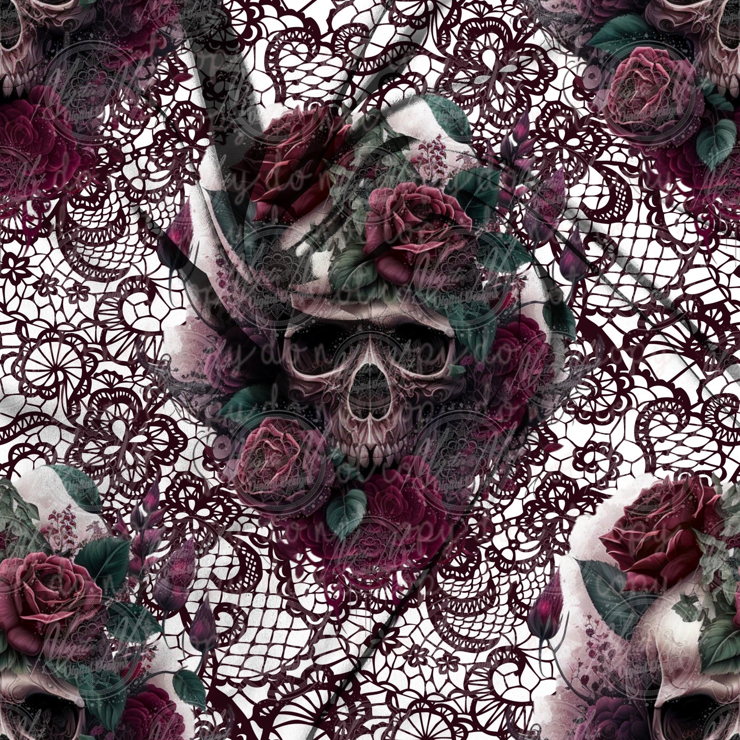 Floral Skull Seamless PNG