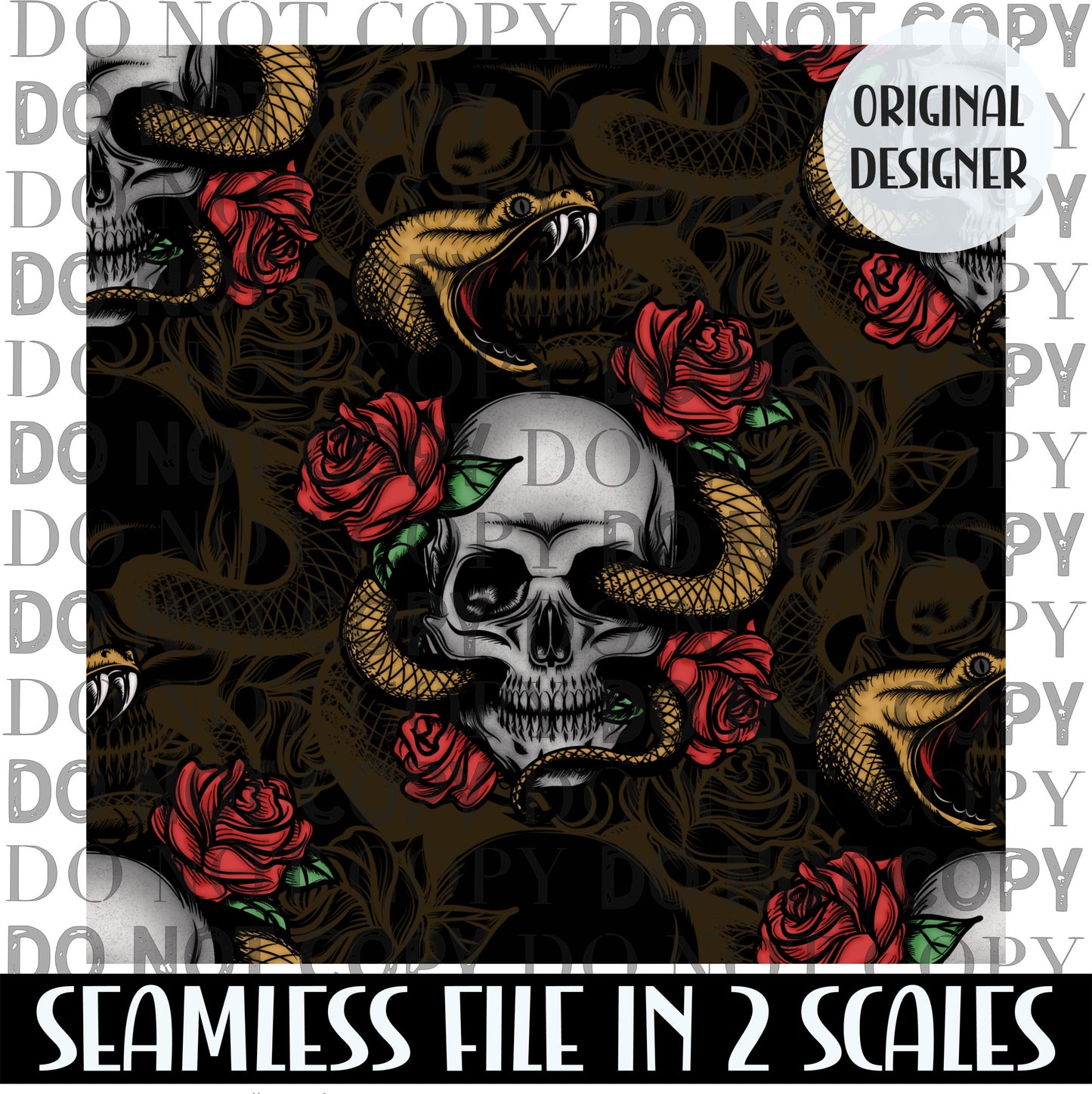 Dark Snake Skull Rose Seamless PNG