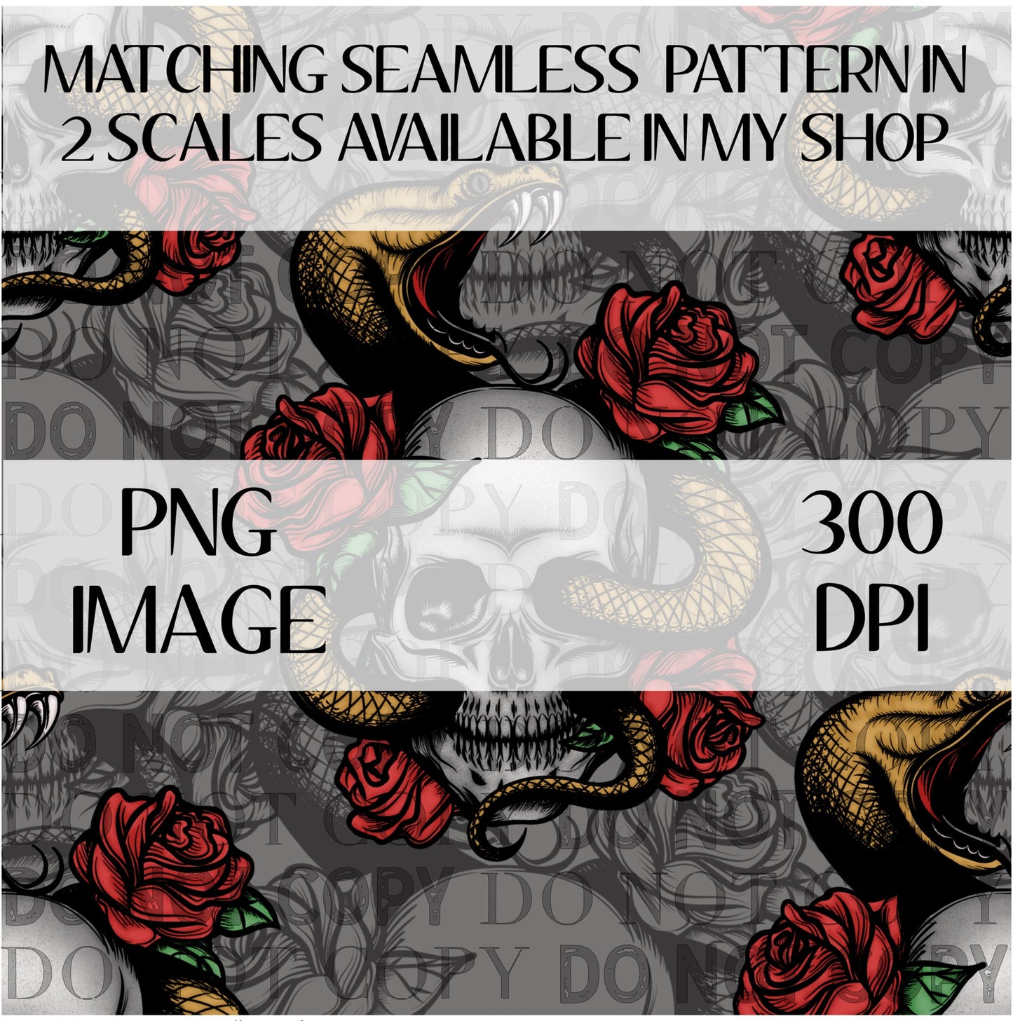 Dark Snake Skull Rose Seamless PNG