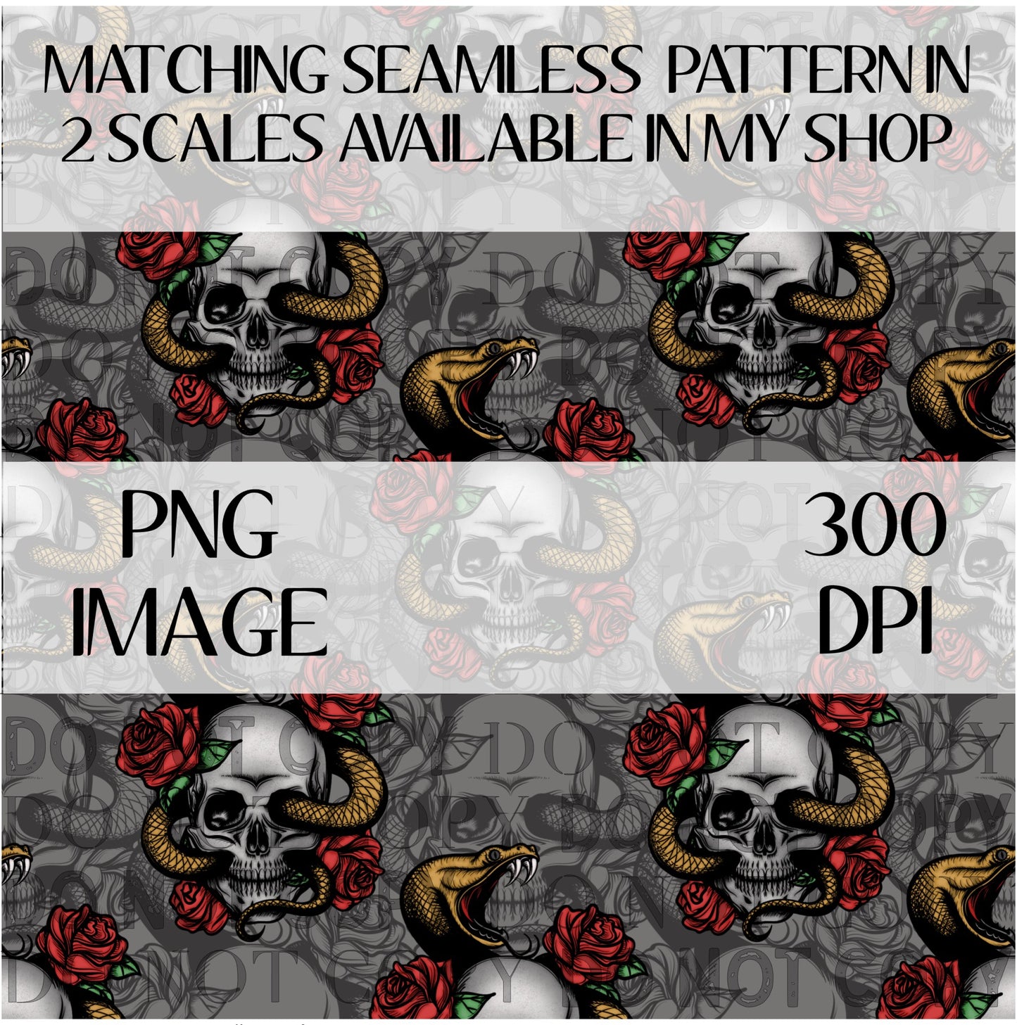 Dark Snake Skull Rose Seamless PNG