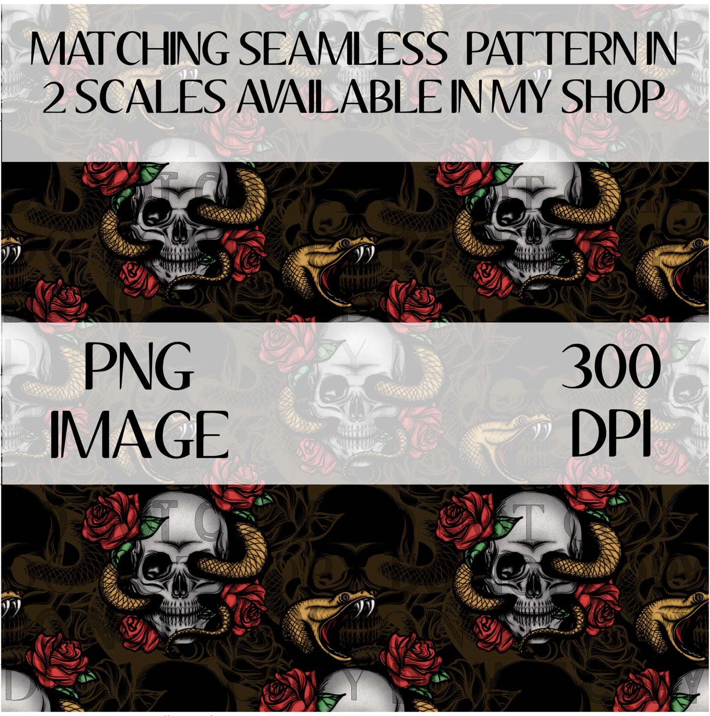 Snake Skull Rose Seamless PNG