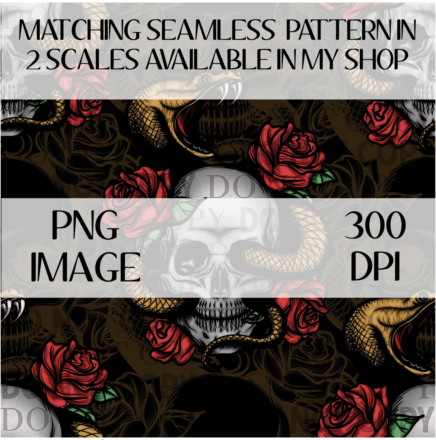 Snake Skull Rose Seamless PNG